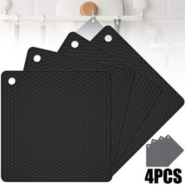 Table Mats 4Pcs Silicone Trivet Pot Holders Drying Mat Durable Spoon Rest Flexible Heat Resistant Pads Multifuncti