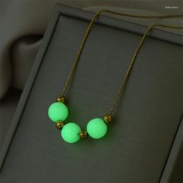 Chains Fashion Glowing Necklace Round Luminous Night Fluorescence Beads Glow In The Dark For Women Gold Colour Jewellery