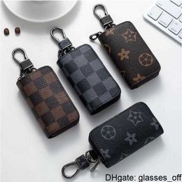 PU Leather Bag Keychains Car Keys Holder Key Rings Black Plaid Brown Flower Pouches Pendant Keyrings Charms for Men Women Gifts 4 colors 8C3H