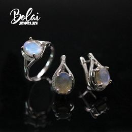 Sets bolai 925 sterling silver new natural labradorite oval 8*10mm ring and earring set simple daily design of women's fine Jewellery