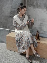 Work Dresses 2023 Spring Summer French Romantic Floral Dress Women's Two-piece Suit Vintage Vest