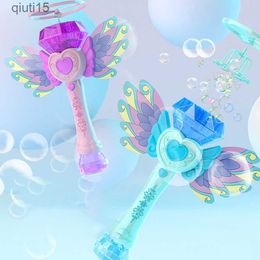 Gun Toys Girl Heart Blowing Bubble Toy Electric Flying Bubble Magic Wand Cool Rotating Bamboo Dragonfly Bubble Machine Girl Gift T230522