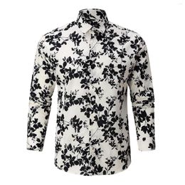 Men's T Shirts Mens Cotton Men's Spring And Summer Shirt Tops Long-sleeved Top Floral Soft Print Beach Button Athletic Sweater