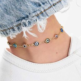 Anklets Stylish Copper Religious Evil Eye Beaded Anklet Colorful Enamel Foot Chain Women Summer Beach Foot Show Jewelry 23cm Long 1Piece G220519