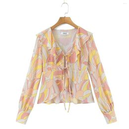 Women's T Shirts WOMEN 2023 Coat Lotus Leaf Collar Tape Shirt Sexy Long Sleeve Fashion Chic Street Tops