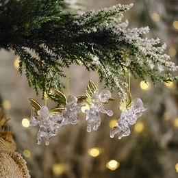 Christmas Decorations 1set Christmas Transparent Pendants Acrylic Deer/Snowflake/Angel Ornaments for Xmas Tree Hanging Decoration Noel Gift Supplies