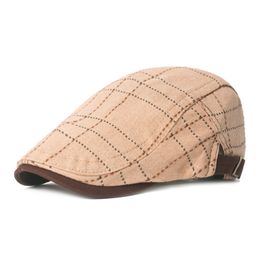 British Style Cotton Beret for Men Women Retro Peaked Cap Advanced Flat Ivy Cap Classic Vintage Striped Newsboy Painter Cap
