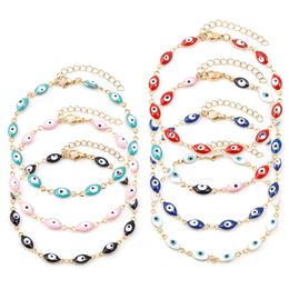 Anklets 304 Stainless Steel Religious Anklet Gold Colour Link Chain Multicolor Enamel Evil Eye Jewellery Gifts 22cm(8 5/8") long 1 Piece G220519