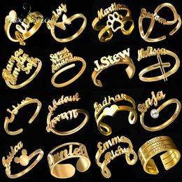 Band Rings Nextvance Custom Personalized Stainless Steel Name Rings for Women Customized Adjustable Heart Wedding Ring Couples Jewelry J230522