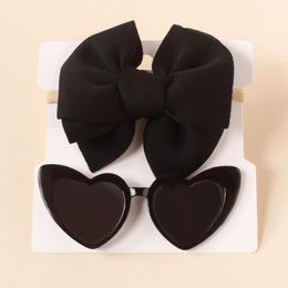 Hair Accessories For Girl Heart Shaped Sunglasses Children With Bow Headband Set Outdoor Cute Baby Headwear Summer