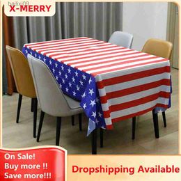 Party Decoration 1pc USA Flag Tablecloth Disposable Stars Patriotic Plaid Table Cover Waterproof Fabric Protector for July 4th Independence Day T230522