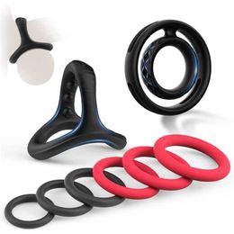 factory outlet Silicone Penis Set with Different Sizes Cock Rings Erection Enhancing Long Lasting Stronger Toy Strechy Adult Sex Toys for Men or Couple