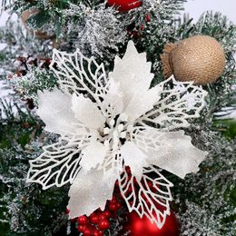 Other Event Party Supplies 5Pcs Glitter Artifical Christmas Flower Christmas Tree Decorations Home Fake Flowers Christmas Ornaments Year Decorations 230522