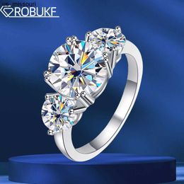 Band Rings 925 Sterling Silver Ring 3 Moissanite Engagement Ring 18K Plated D Colour Lab Created Diamond Wedding Jewellery For Women J230522