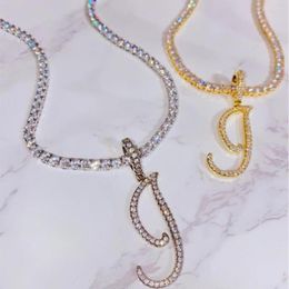 Chains Fashion 26 Initials Cursive Letter Tennis Necklace For Women Bling Crystal A-Z Letters Pendant Necklaces Birthday Gift Jewellery