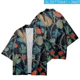 Ethnic Clothing Casual Loose Cartoon Leaves Floral Printed Kimono Beach Shorts Streetwear Summer Couple Women Men Haori Yukata Cardigan