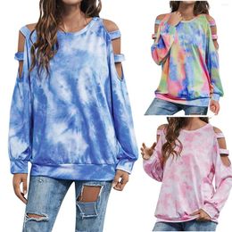 Women's T Shirts Hollow Out Tie-dye Print Ropa De Mujer 2023 O-neck Pullover Crop Tops Female High Street Women Blouses And Fashion Shirt