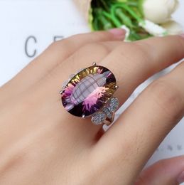 Rainbow Topaz Promise ring White Gold Filled Engagement Wedding Band Rings for women Bridal Luxury Finger Jewelry Gift