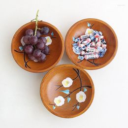 Plates Creative Wooden Pastoral Style Fruit Tray Hand-painted Candy Melon Seed Home Desktop Storage