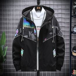 Men s Jackets 2023 Spring Autumn Men Fashion Jacket Hooded Camouflage Reflective Trendy Streetwear Mens Bomber Coat Zipper Size 6XL 230522