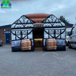 Custom 5.4x4.5x3.6m Inflatable Pub Bar Double Layered Cube House Tent With Casks For Tarven Parties And Events