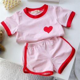 Clothing Sets Girls Clothes Set Summer Children Clothing Pink Short Sleeve Tshirt and Shorts 2 Pcs Girl Baby Clothes Casual Suit 230520