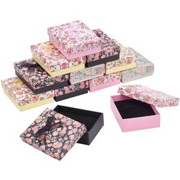 Boxes 24Pcs Flower Pattern Jewellery Box Container Ring Earrings Display Gift Box Bowknot Necklace Bracelet Packaging Box with Sponge