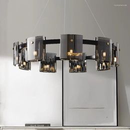 Chandeliers Modern Amber Smoky Glass Lighting Luxury Ceiling Hanging Pendant Lamp Dining Living Bedroom Light Fixtures