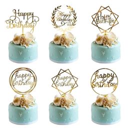 Other Event Party Supplies 6pcsLot Gold Happy Birthday Acrylic Cake Toppers Gold Birhday Cake Topper for Kids Birthday Party Cake Decorations Baby Shower 230522