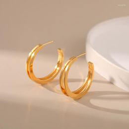 Hoop Earrings Copper Plated 18K Gold Europe And America Double Layer Half Circle Unique Personality Design Women Metal Texture