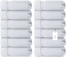 Luxury Cotton Washcloths - Large 13x13 Face Towel, White, 12 Pack