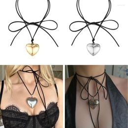 Pendant Necklaces 2Piece Big Heart Clavicle Chain Adjustable Wax Rope For Women