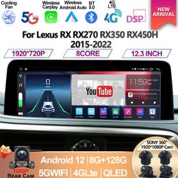 For Lexus RX RX270 RX350 RX450H 2015-2022 12.3 inch Android 12 8+128G Car Radio GPS Navigation Multimedia Player CarPlay Screen