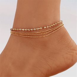 Anklets WUKALO Bohemian Gold Colour Beads For Women Fashion Cubic Zirconia Anklet Summer Beach Ankle Bracelet Foot Chain Jewellery