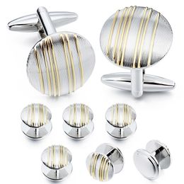 HAWSON Classic Mental Round Shape Men's cufflinks and Studs Set for Men for Tuxedo Luxury Gift for Party Shirt Cuff Links