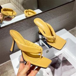 Slippers Women Sexy Square Open-toed Ladies Flip Flops Mules High Heels Sandals Quality Summer Shoes Female Pumps