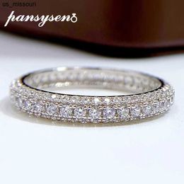 Band Rings PANSYSEN New Classic 100 925 Sterling Silver Full Circle High Carbon Diamond Finger Rings for Women Wedding Party Fine Jewellery J230522