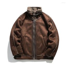 Men's Jackets Vintage Autumn Winter Suede Stand Collar Warm Fleece Lined Outwear Coats For Male Clothing