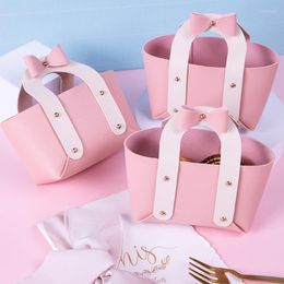 Gift Wrap 10pcs Mini PU Leather Bags With Ribbon Baby Girl Shower Party Favour Birthday Event Small Business Packaging Supplies