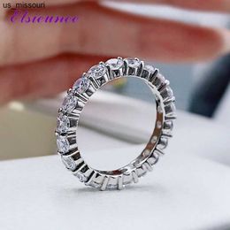 Band Rings ELSIEUNEE Real Silver 925 Sterling 3mm Simulated Moissanite Diamond Wedding Engagement Ring Fashion Fine Jewellery Rings for Women J230522