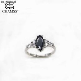 Band Rings S925 Sterling Silver Ring Oval Black Onyx Diamond Ring European and American Simple Design Women's Ring J230522