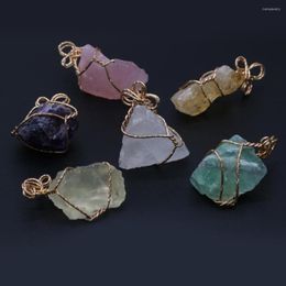 Pendant Necklaces Natural Ore Mineral Crystal Pendants Gold Color Wire Wrap Fluorite Quartzs For Jewelry Making Diy Women Necklace Earring