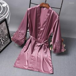 Women's Sleepwear Sleepdress V Neck Women Nightgown Robe Solid Color Kimono Ice Silk Home Clothes Sexy Night Dress Loungewear Bathrobe