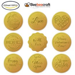 Bags 100PC Self Adhesive Embossed Seals Gold Stickers Medal Decoration Labels for Wedding Invitations Favors Envelopes Graduation