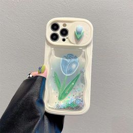 Designer Quicksand Tulip Wavy Pattern Suitable for iPhone 14 13 12 Pro max 11 14plus Soft shell Anti-fall phone case