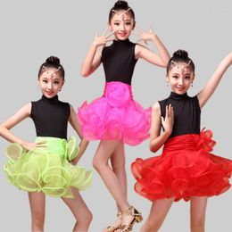 Stage Wear 2023 Girl Sleeveless Latin Dance Dress Children Ballroom Dresses Kids Salsa Rumba Cha Samba Tango Performance