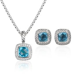 Women Necklace Earrings Set 18k Gold Plated Blue Topaz Luxury and Designer Diamond Jewellery Stud Earrings Wedding Party Fashion Jewery