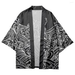 Ethnic Clothing Japanese Streetwear Cardigan Women Black Billow Print Robe Kimonos Harakuju Vintage Samurai Costume Men Haori Yukata