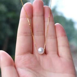 Necklaces Muzhi Real Gold Necklace Natural Freshwater Pearl Pendant Pure Au750 Ochain Fine Jewellery for Women Wedding Gift Pn020