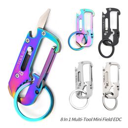 8 in1 Carabiner Keychain Multitool Camping Steel Pocket EDC Tool Bottle Opener Car Key Ring Slotted Screwdriver Outdoor Men Gift